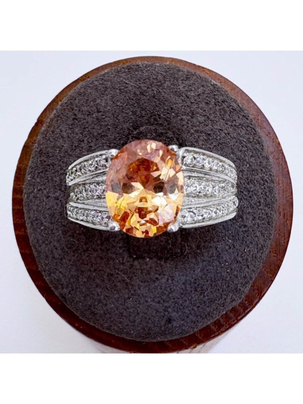 Peach Cubic Zirconia White CZ Accents Statement Ring Sterling Silver 925 Size 9